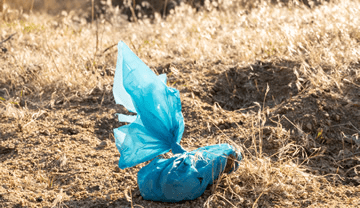 Littered blue bag in nature
